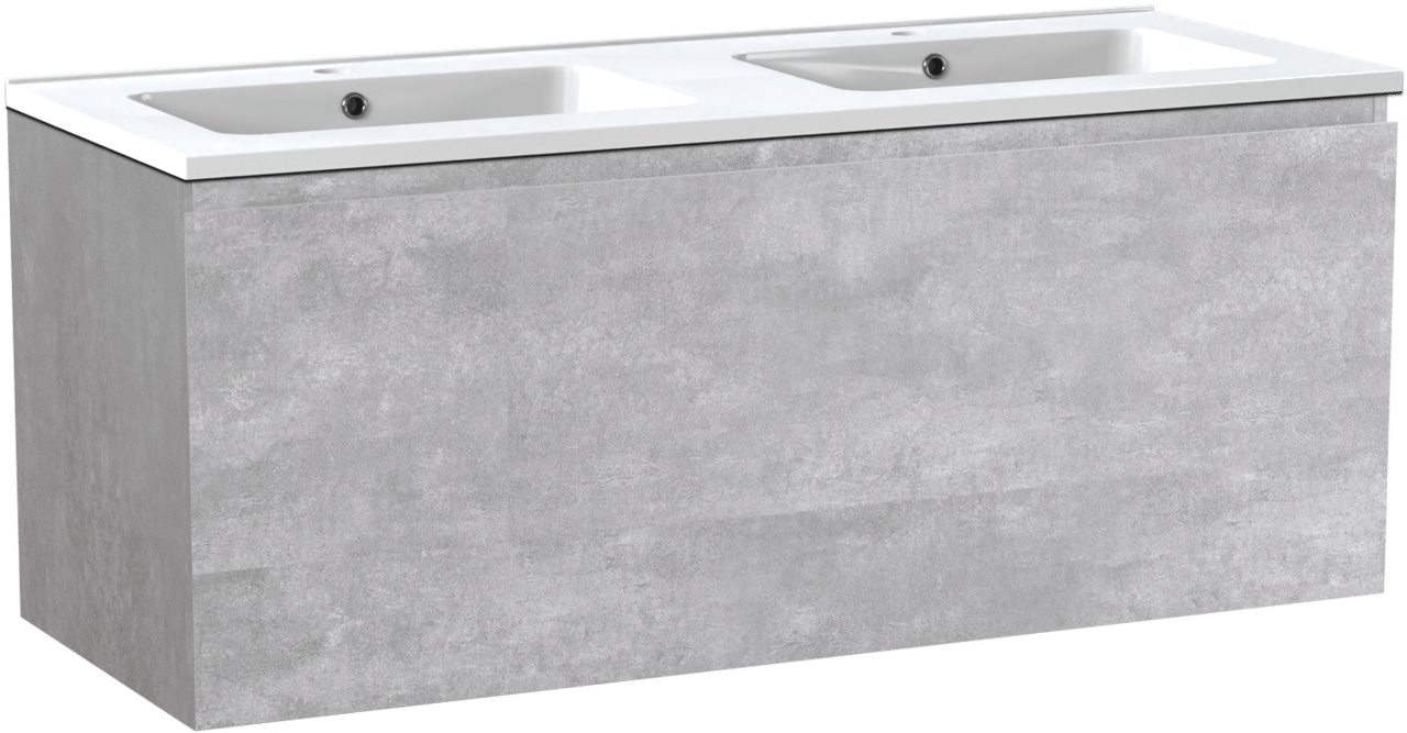 Linie Lado zwevend badmeubel 120 x 46 cm beton donkergrijs met Vano dubbele wastafel in composietmarmer hoogglans wit