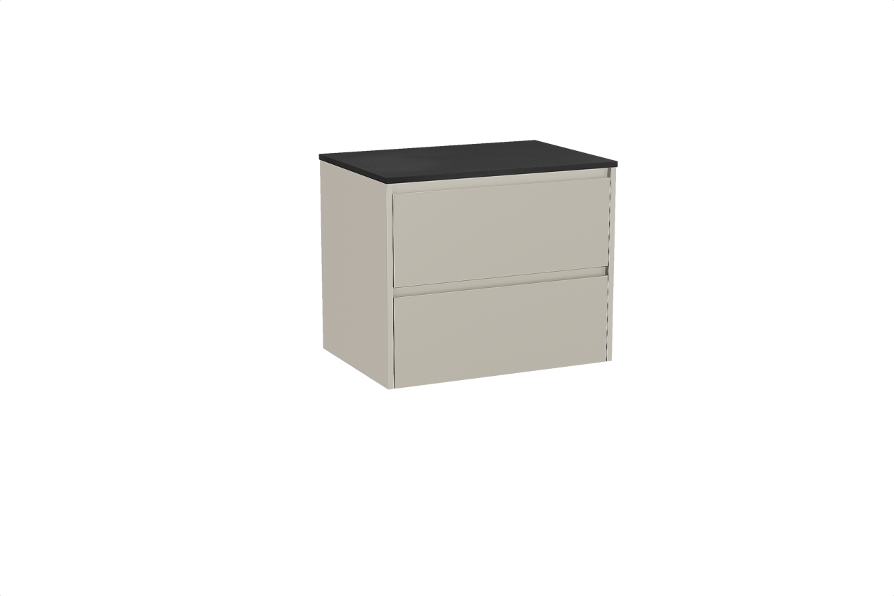 Storke Seda hängendes Möbelstück Set: 75 x 52 cm, Seidengrau, mit Panton Einzel Waschtischplatte, Pulverbeschichtetes MDF Schwarz matt