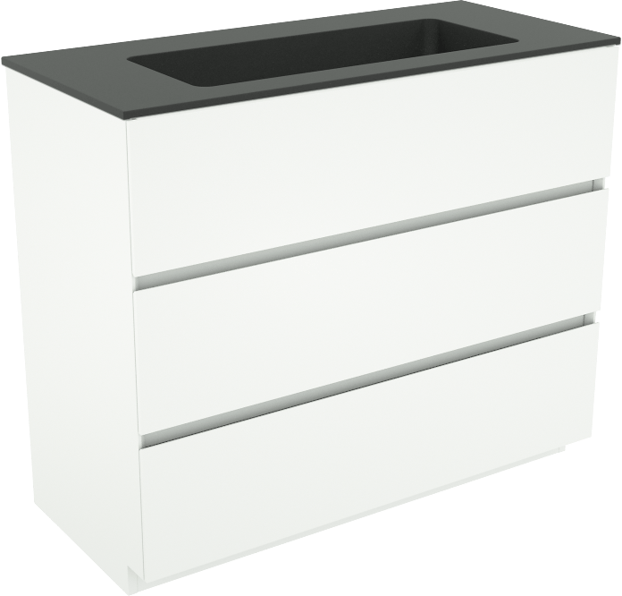 Storke Edge meuble salle de bains à poser 100 x 46 cm blanc mat avec Scuro plan simple en quartz noir mat