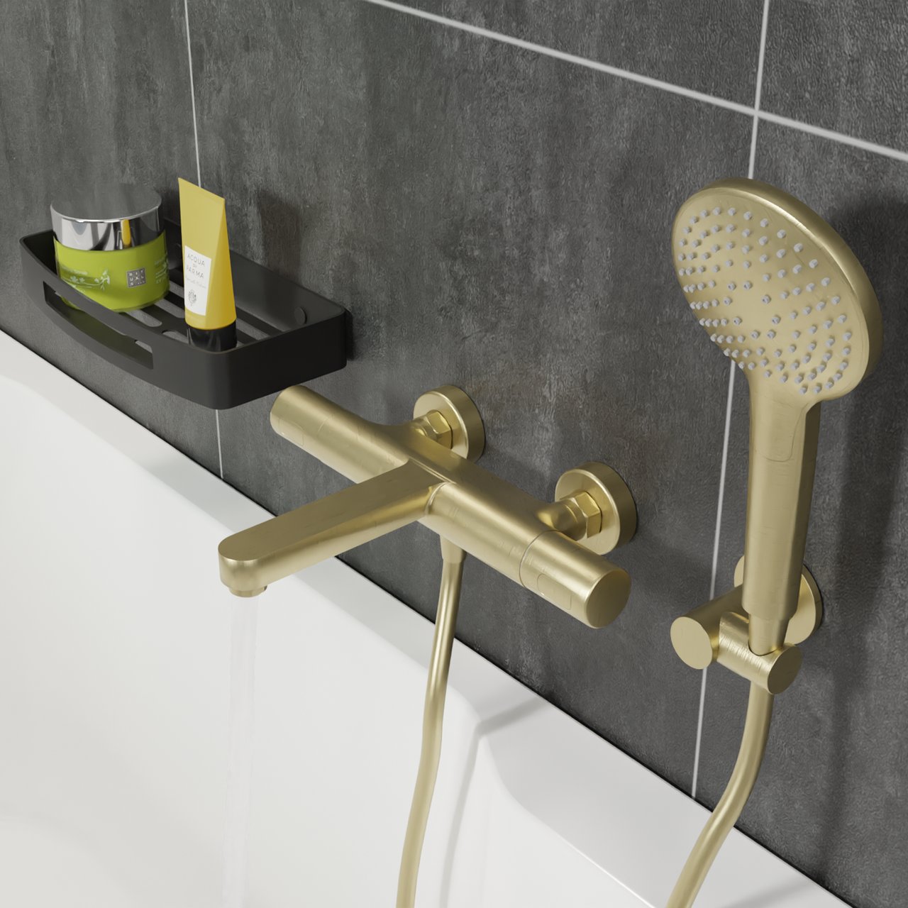 Blaufoss Round Handbrause-Set: 3jet, Brushed Champagne Gold