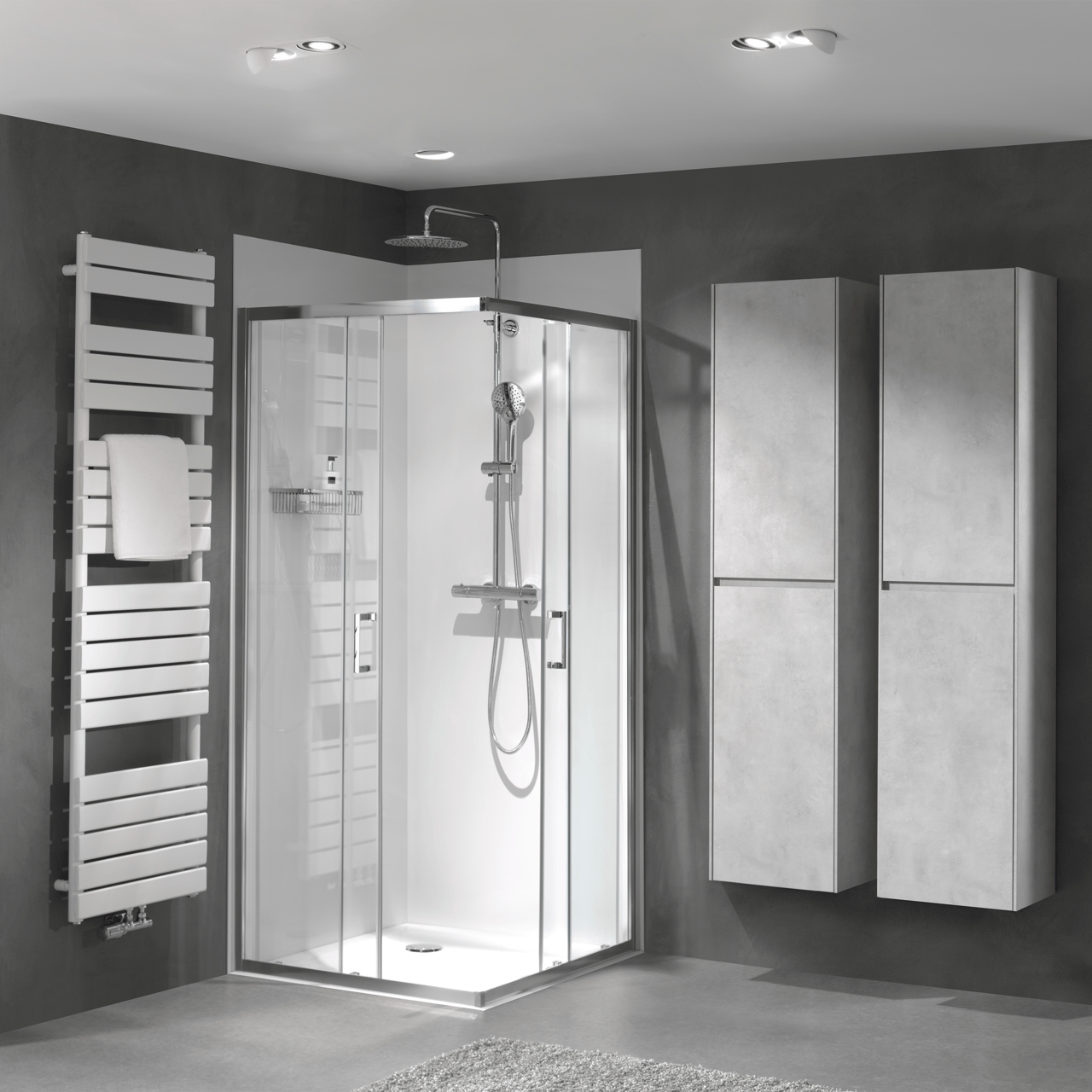 Luca Varess Vidor douchehoek met hoekinstap en 2 schuifdeuren 80 x 80 cm helder glas glanzend chroom profiel