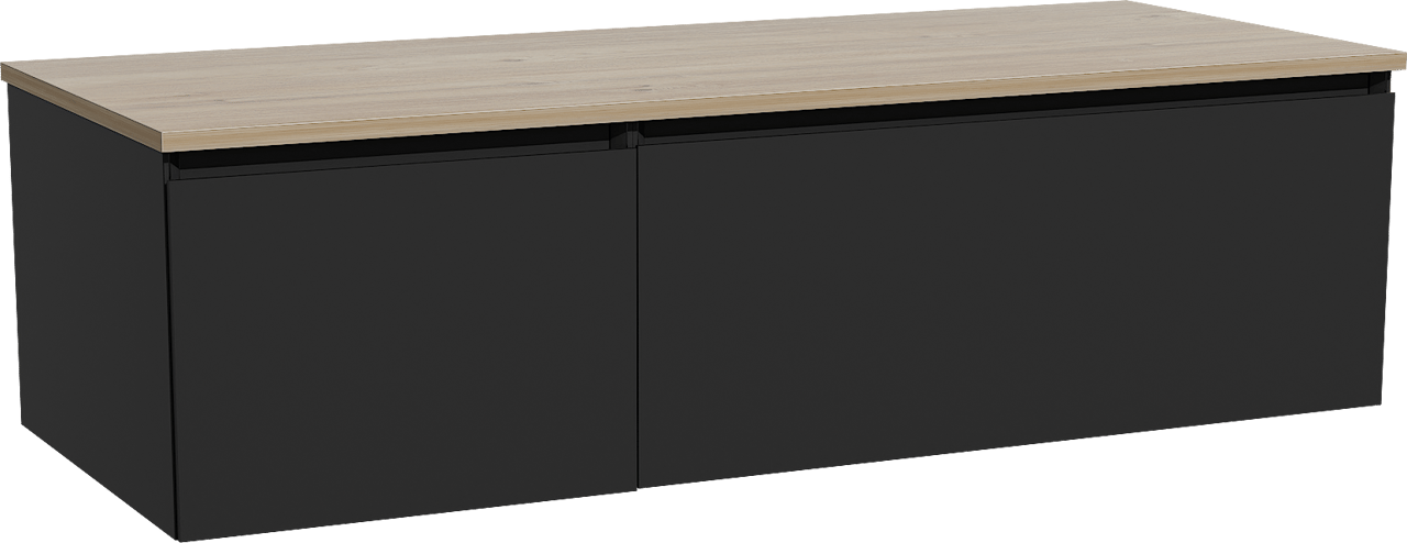 Storke Edge meuble salle de bains suspendu 130 x 52 cm noir mat avec Panton tablette simple ou double en mélaminé chêne brut