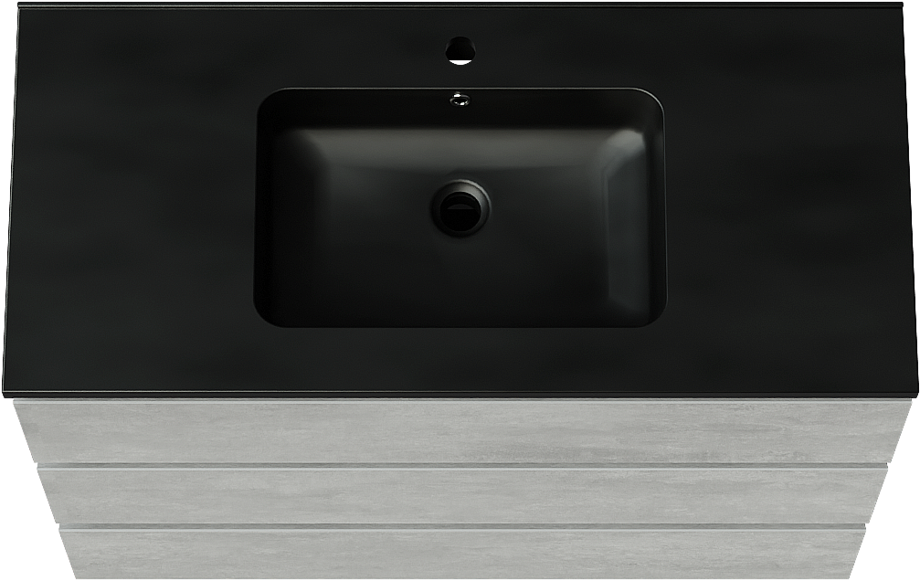 Linie Lado freistehendes Möbelstück Set: 100 x 46 cm, Beton dunkelgrau, mit Vano Einzelwaschtisch, Marmorkomposit Schwarz matt