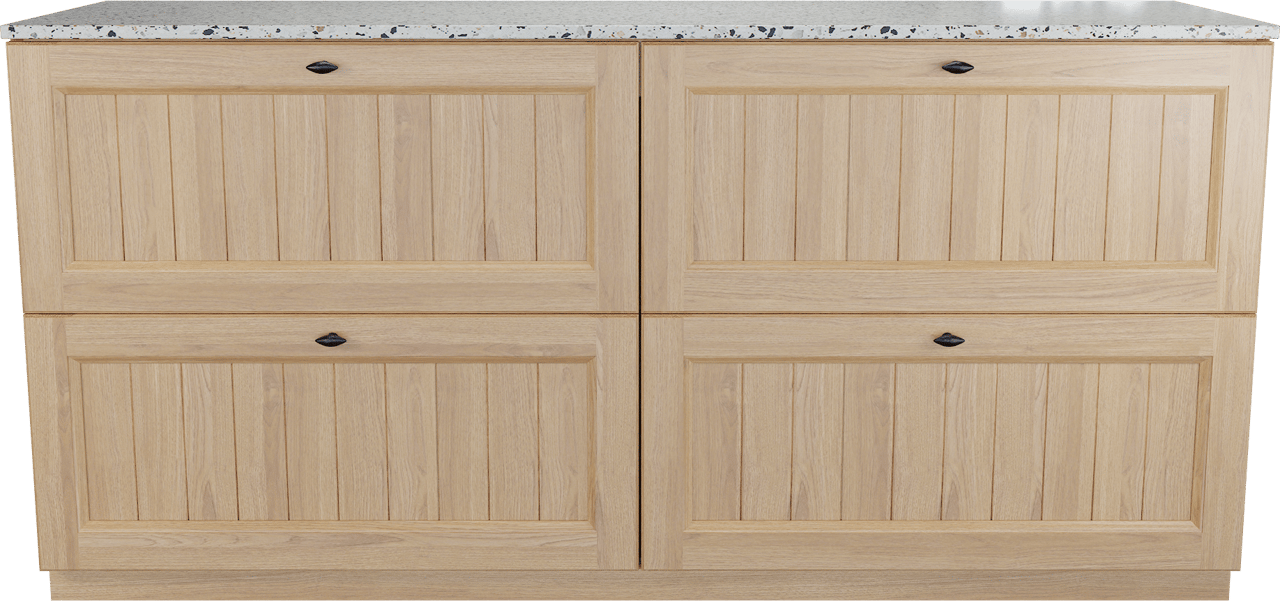 Balmani Lemon staand badkamermeubel 180 x 55 cm, fineer natuur eik met Stretto enkel of dubbel tablet in mat wit/zwart terrazzo