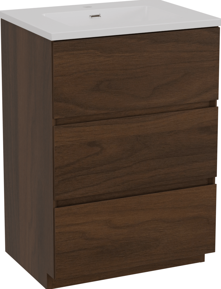 Storke Edge freistehendes Möbelstück Set: 60 x 46 cm, Nussbaum, mit Diva Einzelwaschtisch, Marmorkomposit Weiß glänzend