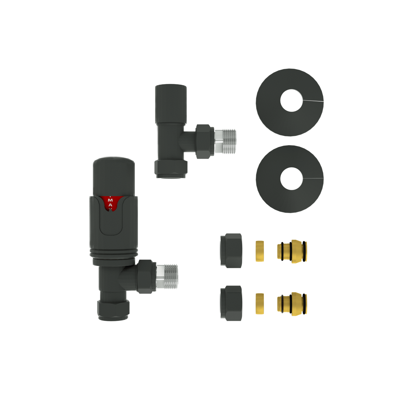 Vipera Torci thermostatische radiatorkraan 90° haakse aansluiting mat antraciet
