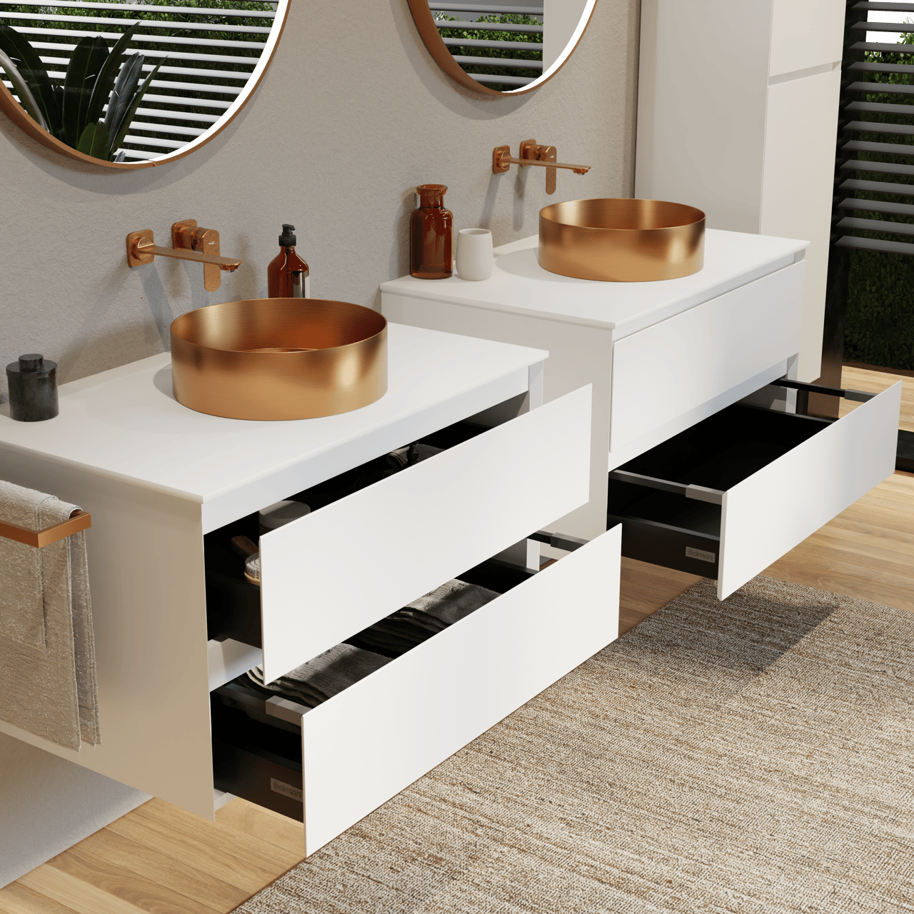 Balmani Mitra meuble salle de bains suspendu 90 x 55 cm blanc mat avec Stretto tablette simple en solid surface blanc mat