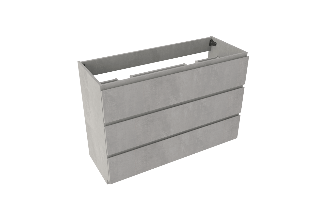 Storke Delta meuble sous-lavabo a poser 120 x 48 cm béton gris foncé 3 tiroirs 2 découpés de siphon