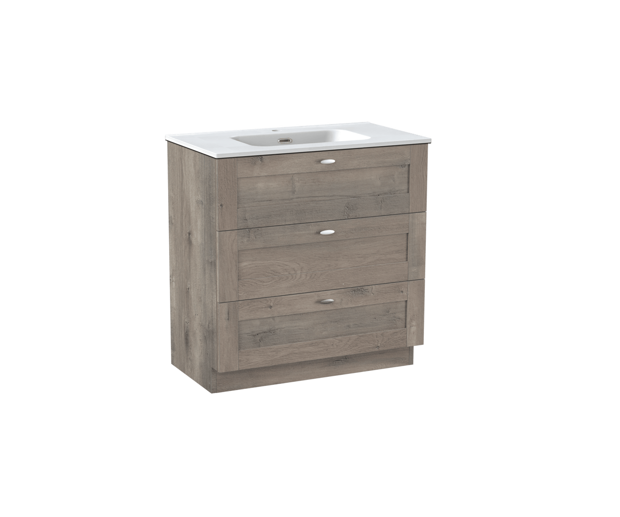 Linie Classo meuble salle de bains à poser 80 x 46 cm chêne gris avec Baro plan simple en porcelaine blanc mat