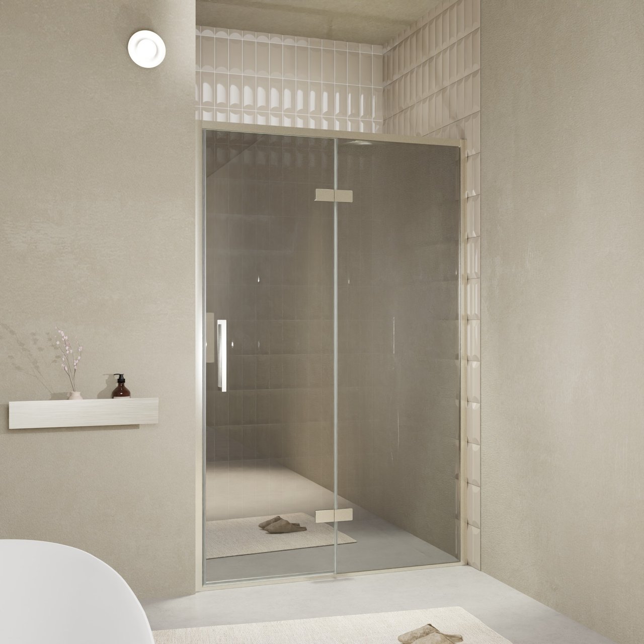 Balmani Senses Design porte pivotante à droite 140 cm x 210 cm verre Miroir Reflex, Profil Brushed CoolMetal