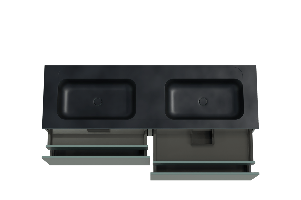 Balmani Sfera meuble salle de bains suspendu 180 x 55 cm forest avec Tablo Strada double vasque en marbre composite noir mat