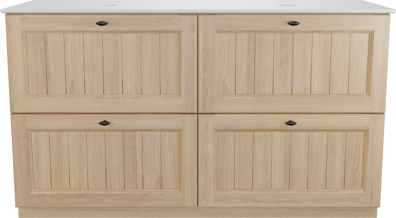 Balmani Lemon staand badmeubel 150 x 55 cm, fineer naturel eiken met Facetta dubbel wastafelblad in mat wit