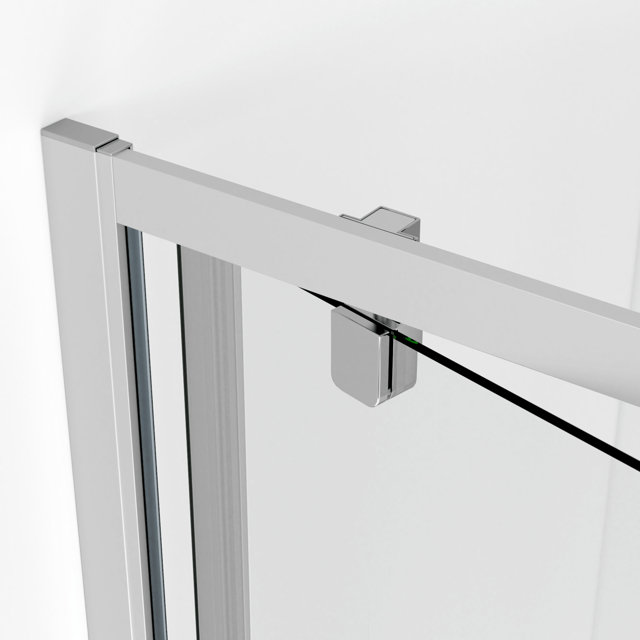 Luca Varess Vidor paroi d'angle avec porte pivotante et paroi latérale fixe 80 x 80 cm verre transparent avec bande mate profil chrome brillant