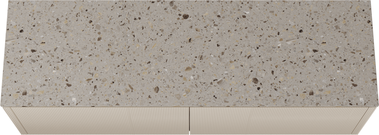 Balmani Eclips meuble salle de bains suspendu 180 x 55 cm Sandbeige avec Stretto tablette simple ou double vasque en Terrazzo greige, Nervure droite symétrique verticale