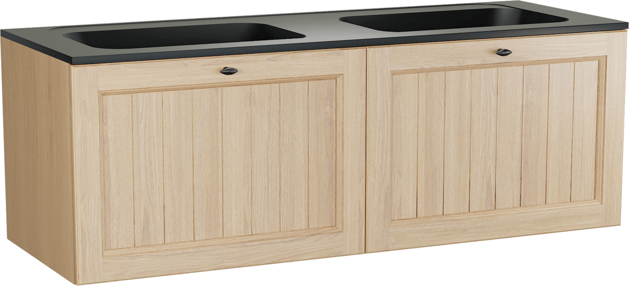 Balmani Lemon meuble salle de bains suspendu 150 x 55 cm, placage chêne naturel avec Tablo Strada double vasque en noir mat
