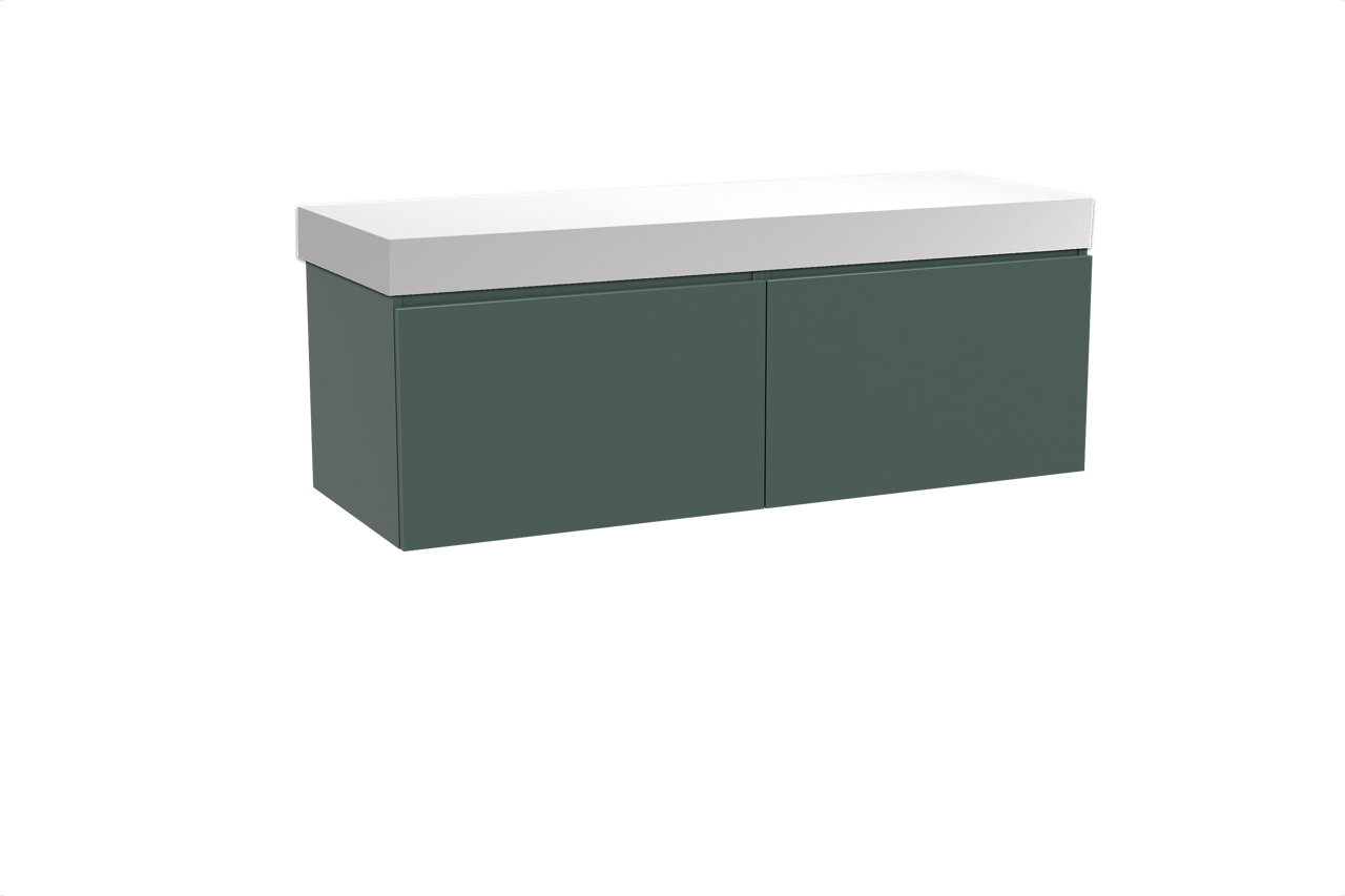 Balmani Sfera hängendes Möbelstück Set: 150 x 55 cm, Forest, mit Dominus Einzel- oder Doppel Waschtischplatte, Solid Surface Weiß matt