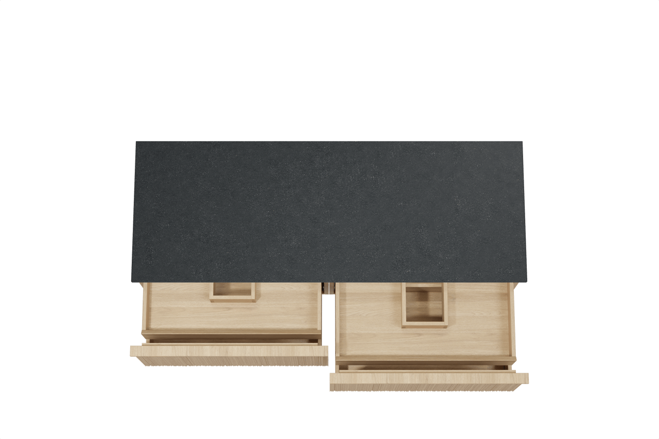 Balmani Forma zwevend badmeubel 150 x 55 cm naturel eiken met Stretto enkel of dubbel wastafelblad in zwart graniet, Verticale asymmetrische ronde ribbel