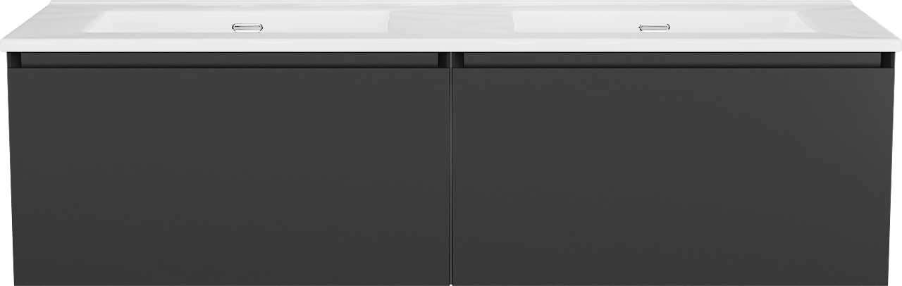 Storke Edge meuble salle de bains suspendu 130 x 52 cm noir mat avec Kera double vasque en porcelaine blanc brillant, bondes incluses