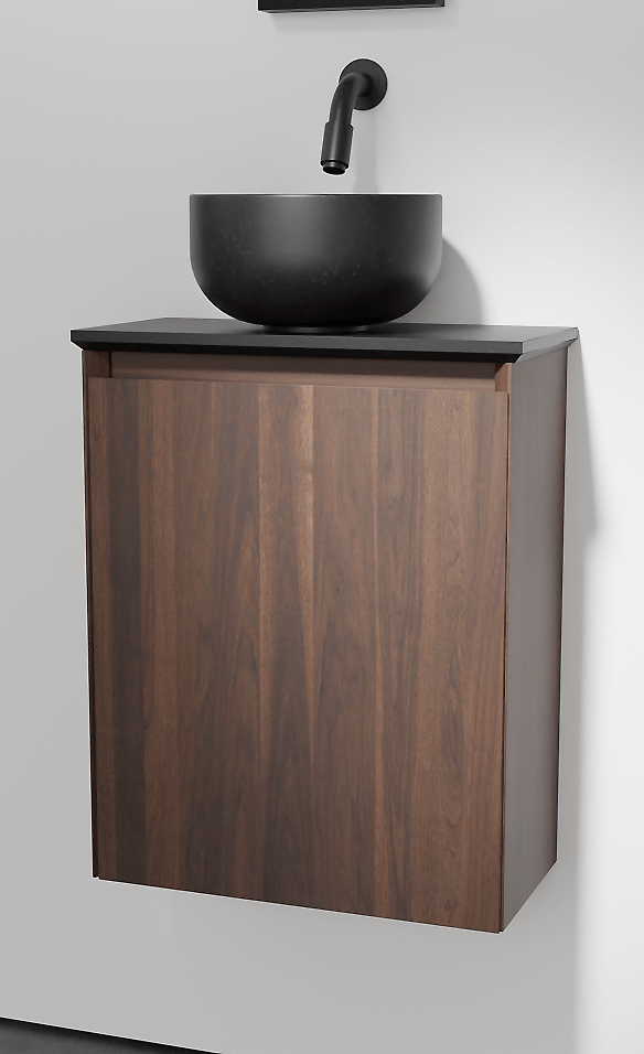 Balmani Mitra meuble wc suspendu 42 x 21 cm noyer américain avec Facetta tablette et Bowl vaque à poser en granite aiguisé