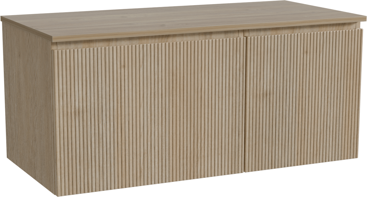 Storke Ribs hängendes Möbelstück Set: 110 x 52 cm, Rohe Eiche, mit Panton Einzel Waschtischplatte, Melamin, Rohe Eiche, Vertikale symmetrische gerade Rippe