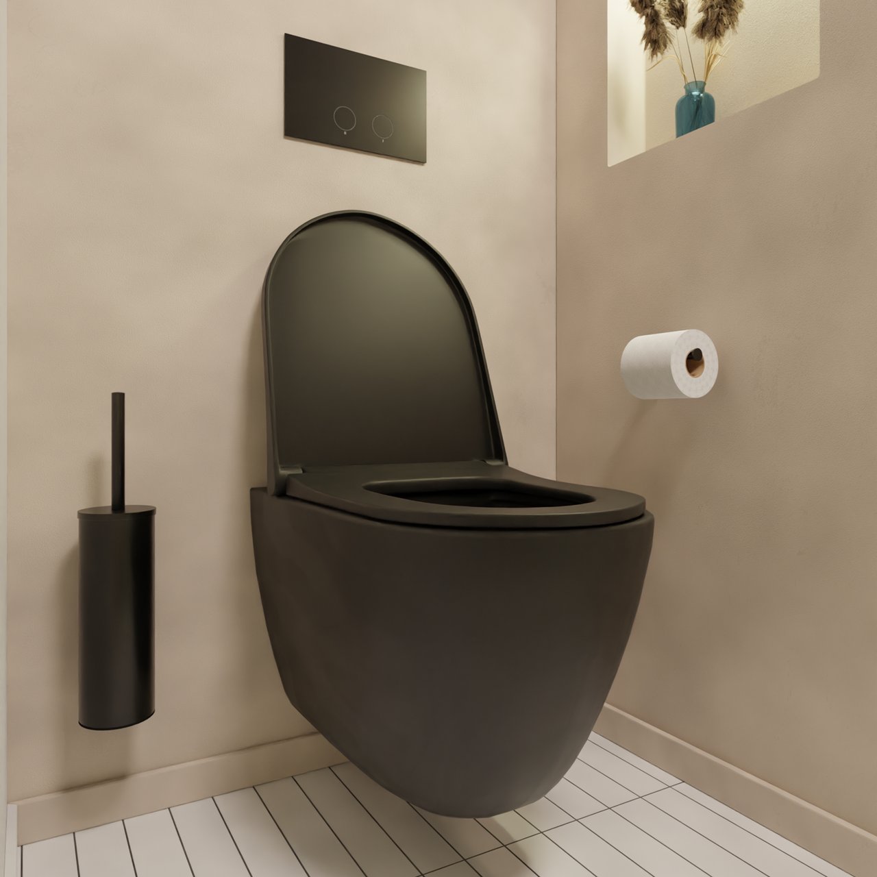 Luca Varess Vinto wc suspendu noir mat bride de rinçage ultra-fine avec abattant fin