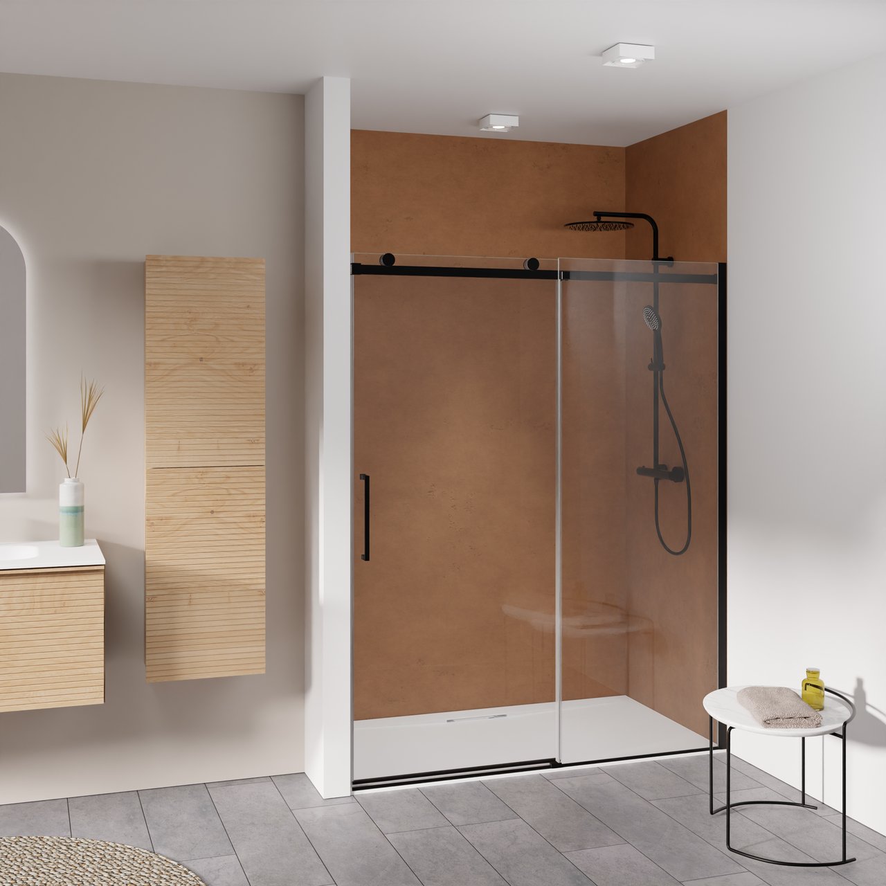 Luca Varess Boltano porte coulissante 160 cm x 200 cm verre transparent profil noir mat