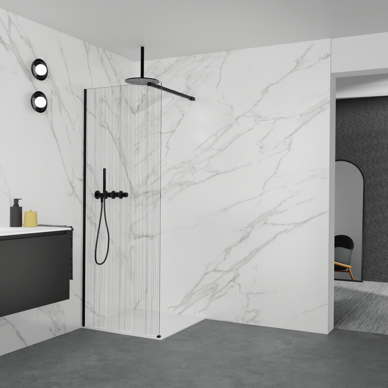 Balmani Modular douche à l'italienne: 80 x 200 cm, Mikado, avec coating, Profil Noir mat