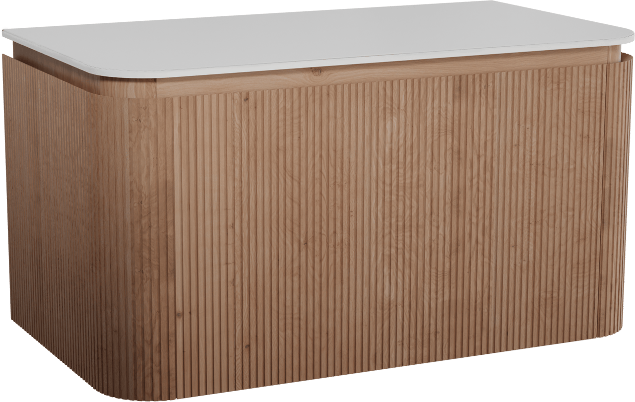 Balmani Moon zwevend badkamermeubel 100 x 55 cm natuur eik met Moon enkel tablet in solid surface mat wit, Verticale symmetrische rechte ribbel