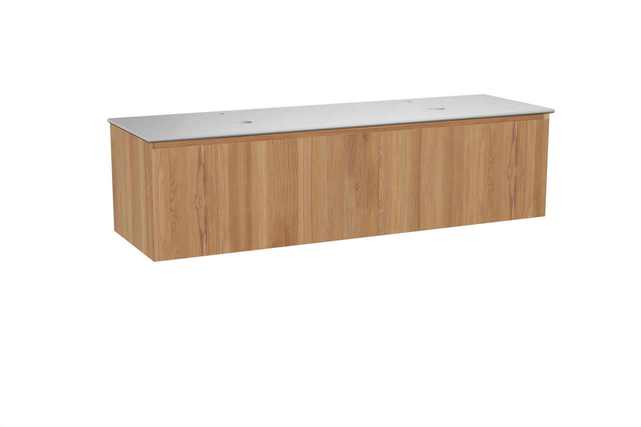 Balmani Idra meuble salle de bains suspendu 180 x 55 cm teck avec Facetta tablette double en solid surface blanc mat