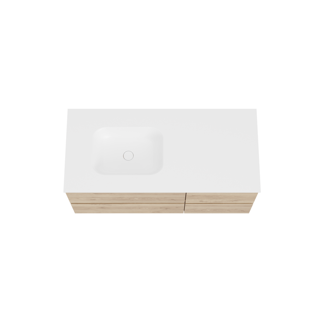 Balmani Lucida hängendes Möbelstück Set: 120 x 55 cm, Rohe Eiche, mit Tablo Arcato Waschtisch links, Solid Surface Weiß matt