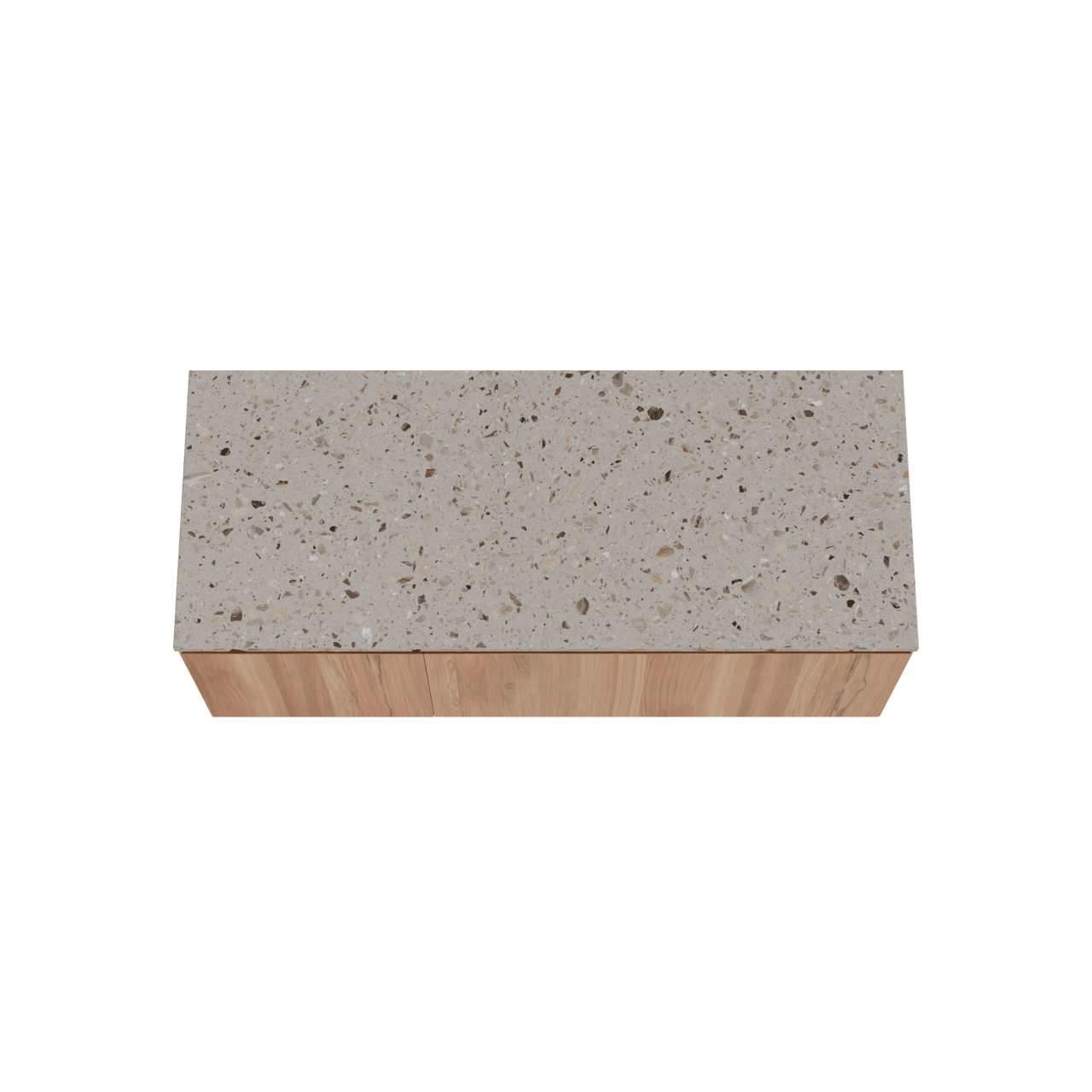 Balmani Idra zwevend badmeubel 135 x 55 cm teakhout met Stretto enkel of dubbel wastafelblad in terrazzo greige terrazzo