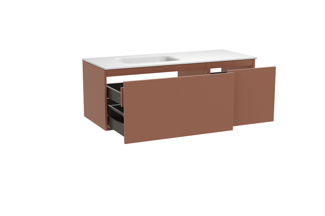 Balmani Sfera hängendes Möbelstück Set: 135 x 55 cm, Cotto, mit Tablo Arcato Waschtisch links, Solid Surface Weiß matt