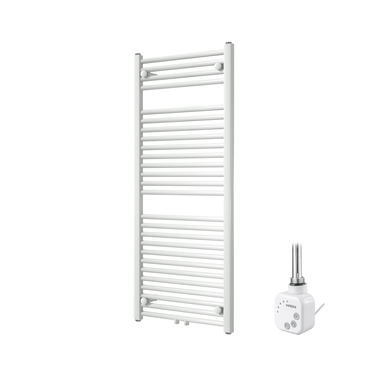 Vipera Kanza Einzel Handtuchheizkörper 50 x 120 cm Elektrische Heizung Weiß glänzend Seiten- und Mittelanschluss 500W, inkl. Widerstand