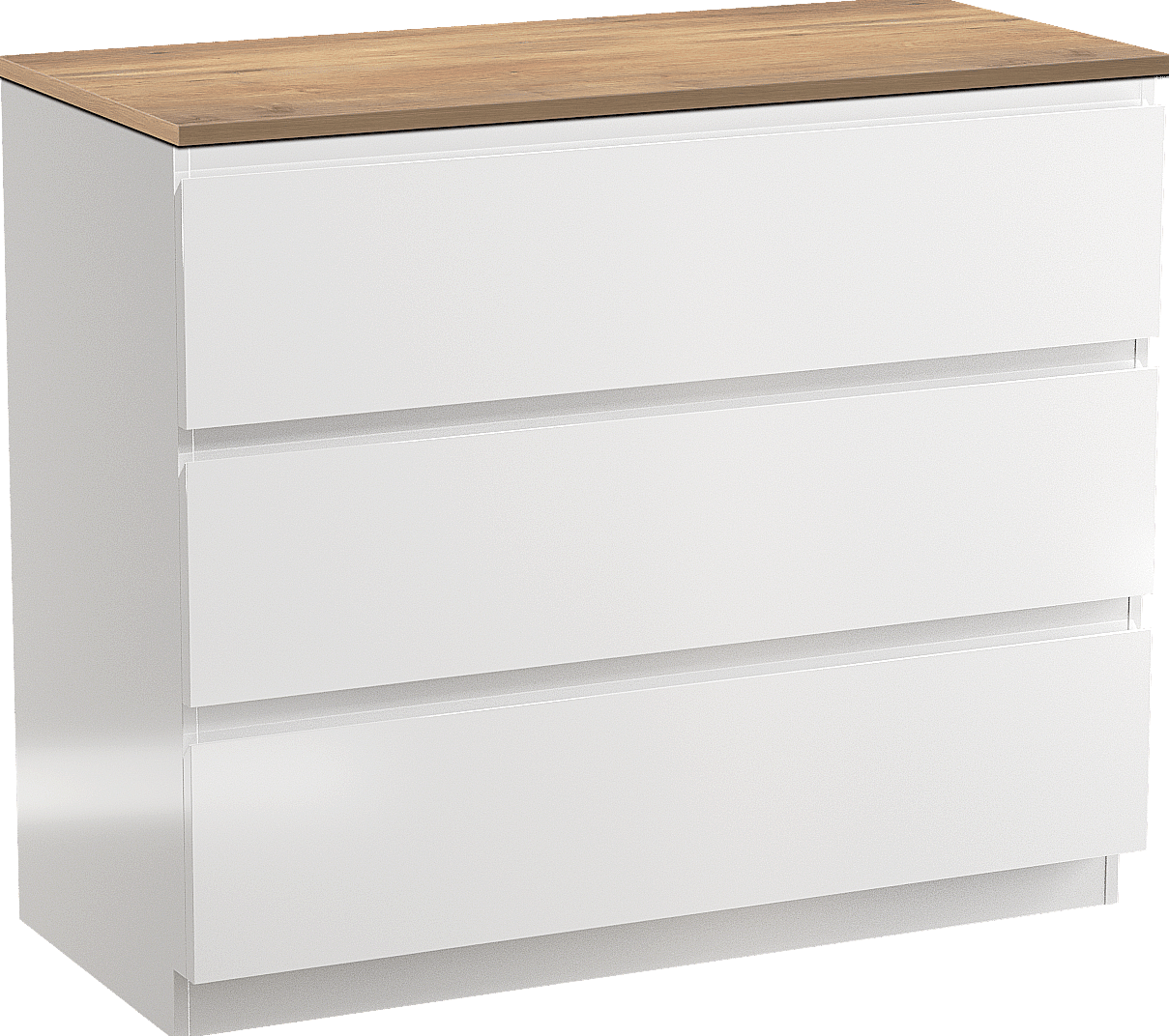 Linie Lado freistehendes Möbelstück Set: 100 x 46 cm, Weiß glänzend, mit Lado Einzel- oder Doppel Waschtischplatte, Melamin Naturbelassene Eiche