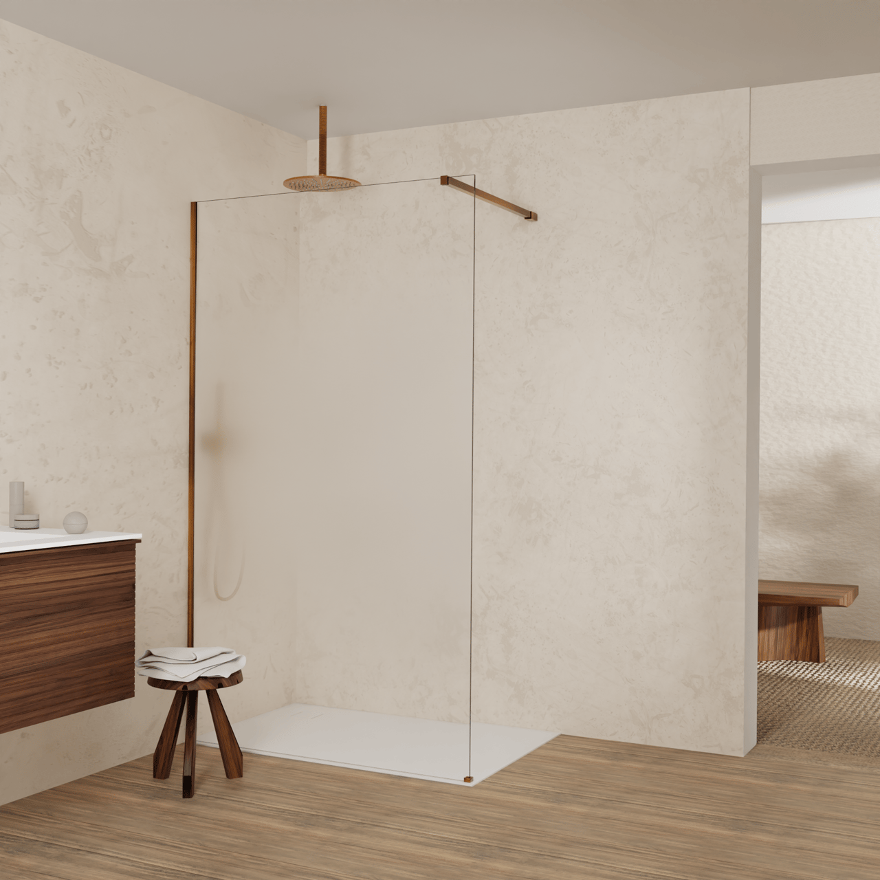 Balmani Modular Walk-In Dusche: 120 x 200 cm, Permafrost, inklusive Coating, Profil Brushed Rosegold