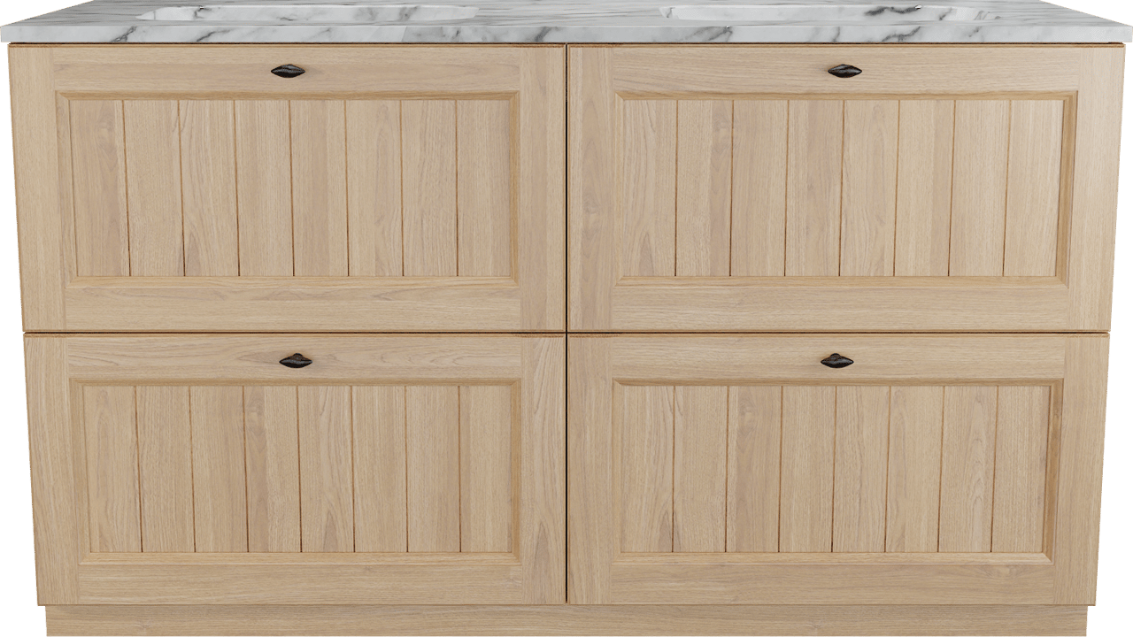 Balmani Lemon staand badkamermeubel 150 x 55 cm, fineer natuur eik met Tablo Arcato dubbele wastafel in carrara