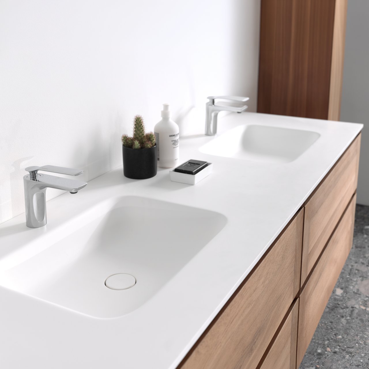 Balmani Tablo Arcato dubbele wastafel matte Solid Surface 180 x 55 cm, afvoerplug niet inbegrepen