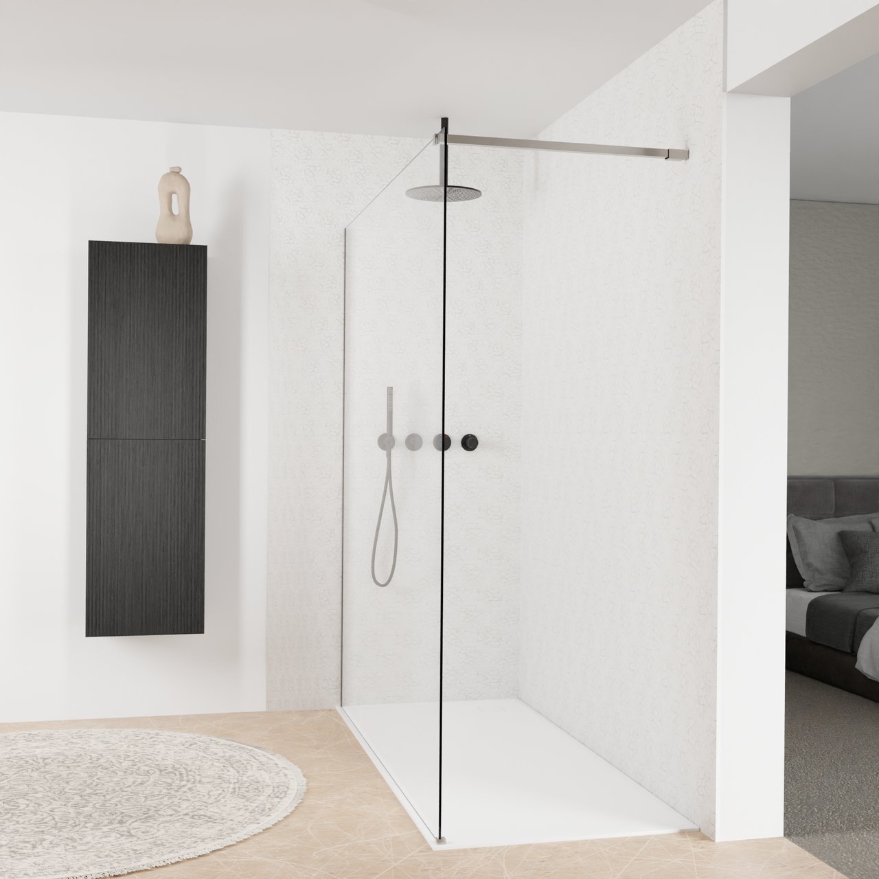 Balmani Modular inloopdouche: 180 x 200 cm, Extra helder glas met coating, Brushed Inox profielen