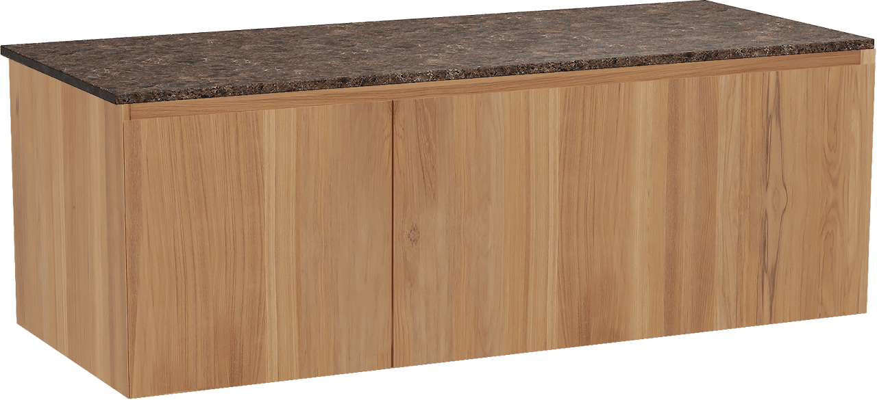 Balmani Idra hängendes Möbelstück Set: 135 x 55 cm, Teak, mit Stretto Einzel- oder Doppel Waschtischplatte, Marmor Dark Emperador