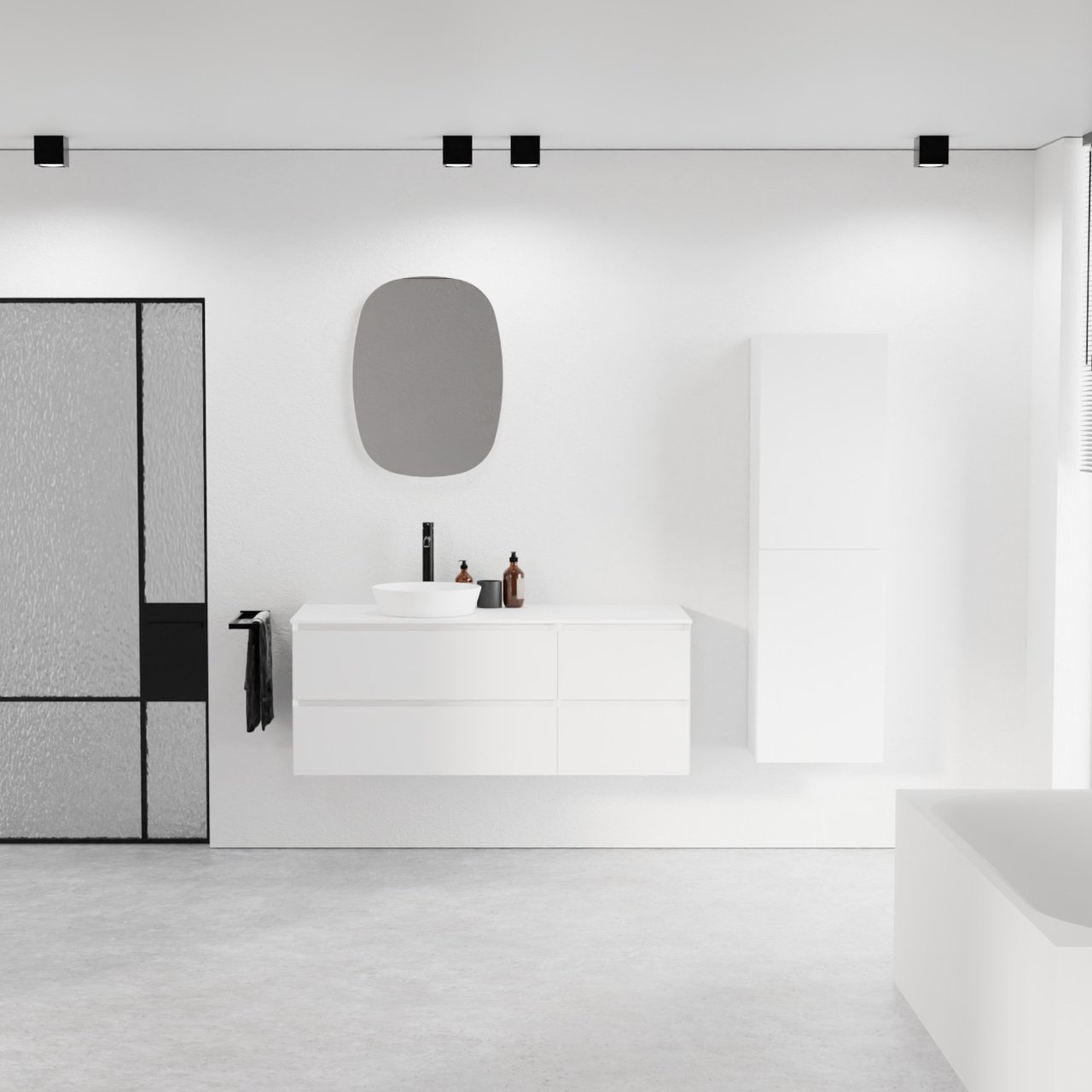Balmani Mitra meuble salle de bains suspendu 135 x 55 cm blanc mat avec Stretto tablette simple ou double en solid surface blanc mat
