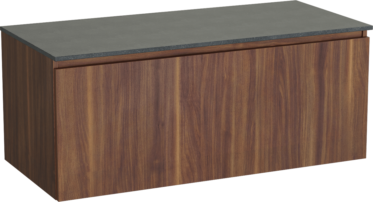 Balmani Sfera by Lucida meuble salle de bains suspendu 120 x 55 cm noyer américain avec Stretto tablette simple en granit noir