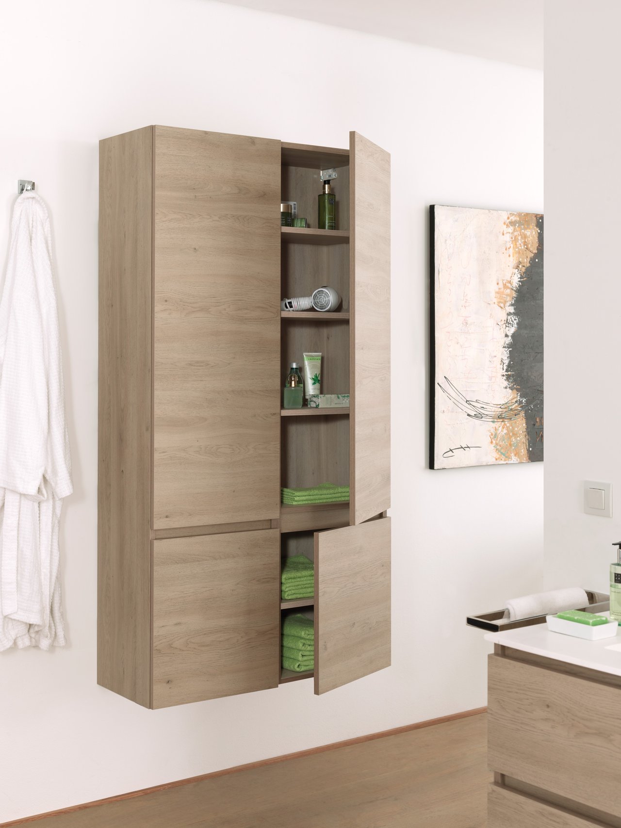 Balmani Cubo/Lucida zwevende badkamerkast rechts verweerd eiken 45 x 35 x 169 cm