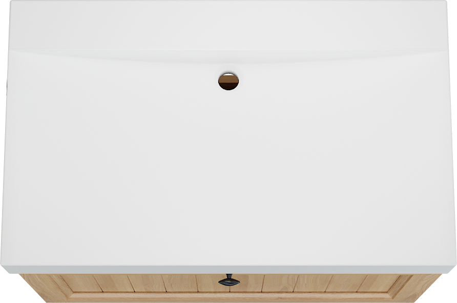 Balmani Lemon zwevend badkamermeubel 90 x 55 cm, fineer natuur eik met Wave enkele wastafel in mat wit