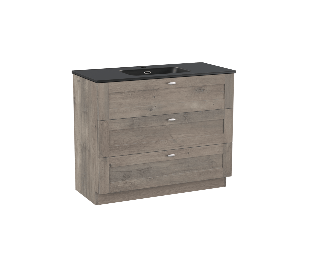 Linie Classo staand badkamermeubel 100 x 46 cm grijze eik met Baro enkele wastafel in porselein mat zwart