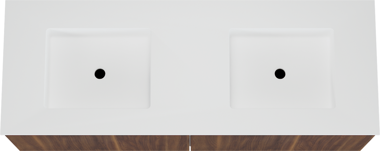 Balmani Sfera meuble salle de bains suspendu 150 x 55 cm noyer américain avec Tablo Stretto double vasque en solid surface blanc mat