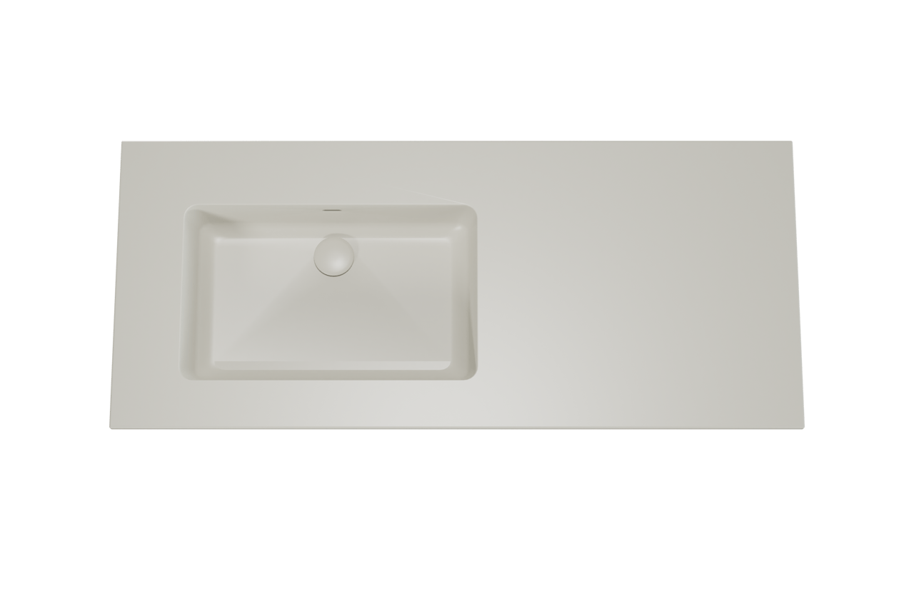 Storke Diva asymmetrisch linkse wastafel mat zijdegrijze top solid 120 x 52 cm