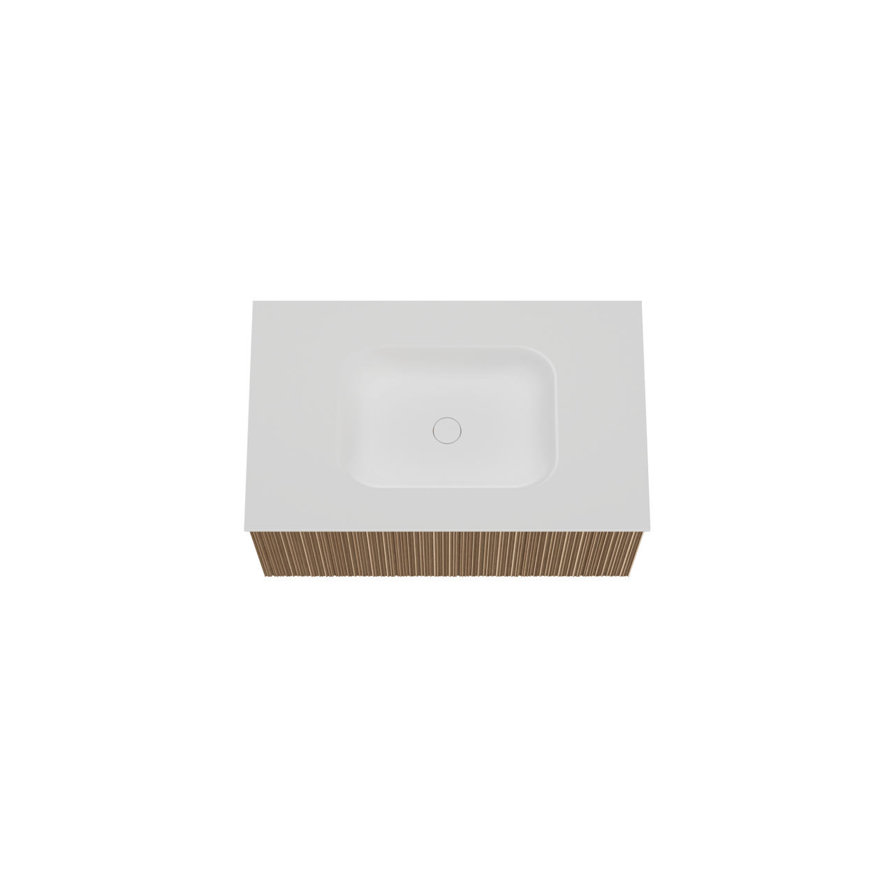 Balmani Forma meuble salle de bains suspendu 90 x 55 cm chêne naturel avec Tablo Arcato plan simple en solid surface blanc mat, Nervure circulaire asymétrique verticale