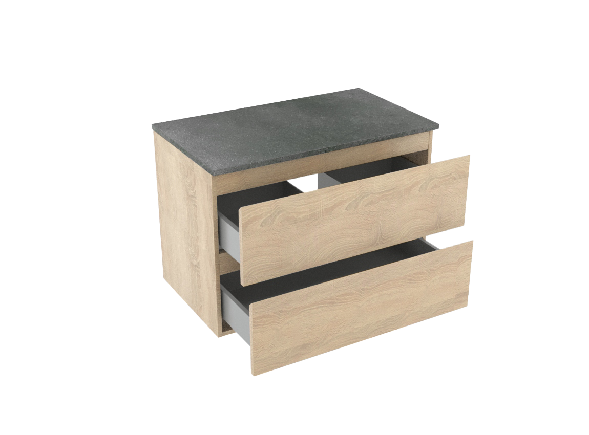 Linie Lado hängendes Möbelstück Set: 80 x 46 cm, Weiße Eiche, mit Lado Einzel Waschtischplatte, Melamin Schiefergrau