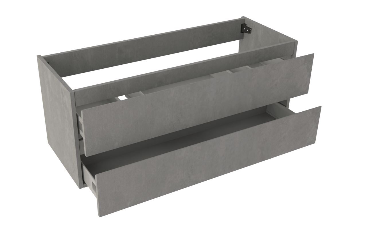 Storke Delta zwevende wastafelonderkast 120 x 48 cm beton donkergrijs 2 lades 2 sifonuitsparingen