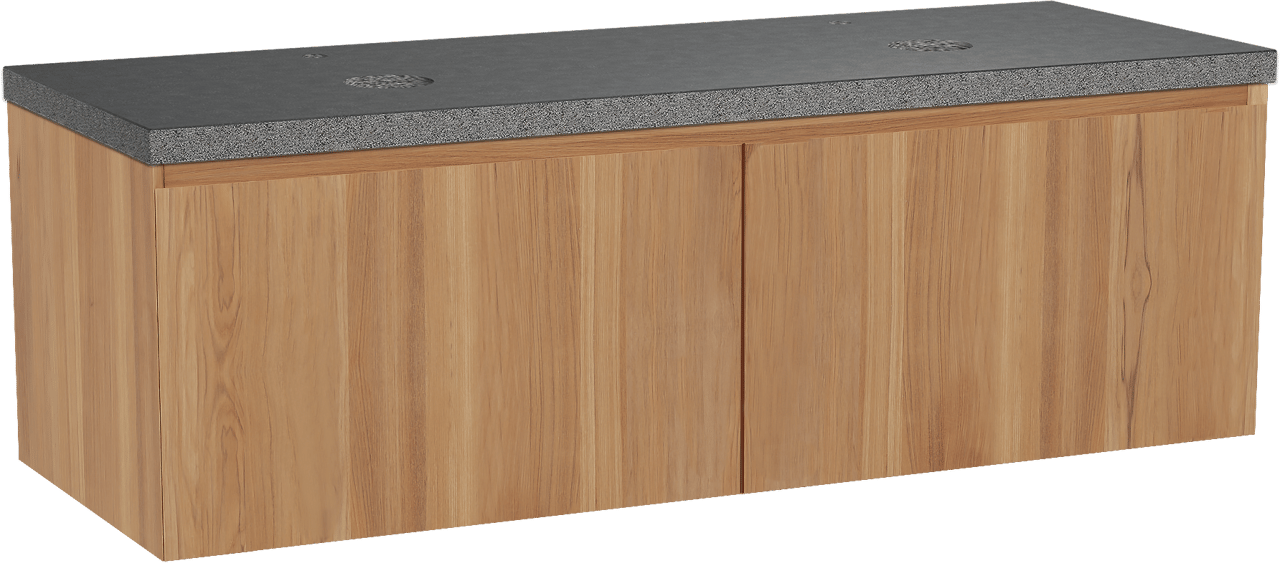 Balmani Idra hängendes Möbelstück Set: 150 x 55 cm, Teak, mit Rock Doppel Waschtischplatte, Schwarzes Granit